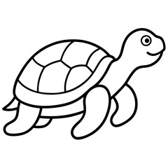 Cute Silhouette Turtle Line Art Black Vector Carton Illustration