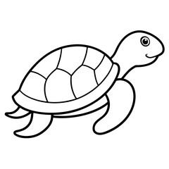 Cute Silhouette Turtle Line Art Black Vector Carton Illustration