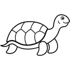 Cute Silhouette Turtle Line Art Black Vector Carton Illustration