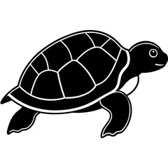Cute Silhouette Turtle Line Art Black Vector Carton Illustration