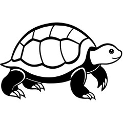 Cute Silhouette Turtle Line Art Black Vector Carton Illustration