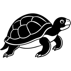 Cute Silhouette Turtle Line Art Black Vector Carton Illustration
