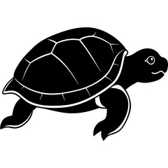 Cute Silhouette Turtle Line Art Black Vector Carton Illustration