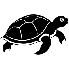 Cute Silhouette Turtle Line Art Black Vector Carton Illustration