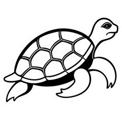 Cute Silhouette Turtle Line Art Black Vector Carton Illustration