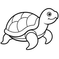 Cute Silhouette Turtle Line Art Black Vector Carton Illustration