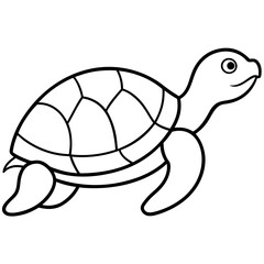 Cute Silhouette Turtle Line Art Black Vector Carton Illustration