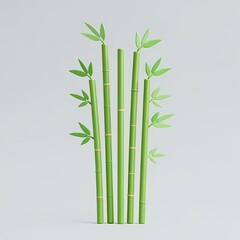 Obraz premium A group of green bamboo sticks with leaves on them.