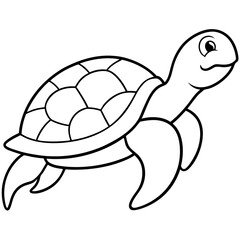 Cute Silhouette Turtle Line Art Black Vector Carton Illustration