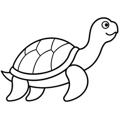 Cute Silhouette Turtle Line Art Black Vector Carton Illustration