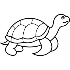 Cute Silhouette Turtle Line Art Black Vector Carton Illustration