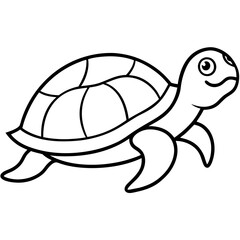 Cute Silhouette Turtle Line Art Black Vector Carton Illustration