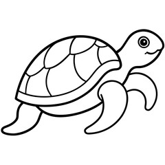 Cute Silhouette Turtle Line Art Black Vector Carton Illustration
