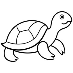 Cute Silhouette Turtle Line Art Black Vector Carton Illustration