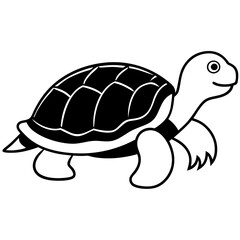 Cute Silhouette Turtle Line Art Black Vector Carton Illustration