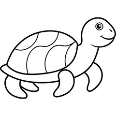 Cute Silhouette Turtle Line Art Black Vector Carton Illustration