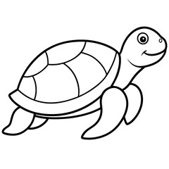 Cute Silhouette Turtle Line Art Black Vector Carton Illustration