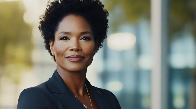 Confident black businesswoman exudes professionalism and leadership in a corporate setting