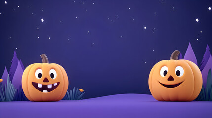 Halloween pumpkins on a landscape under a starry sky. Concept for backgrounds generative AI