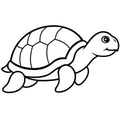 Cute Silhouette Turtle Line Art Black Vector Carton Illustration
