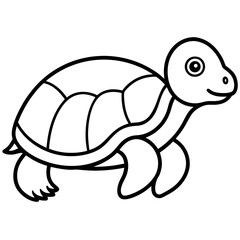 Cute Silhouette Turtle Line Art Black Vector Carton Illustration