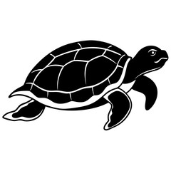 Cute Silhouette Turtle Line Art Black Vector Carton Illustration