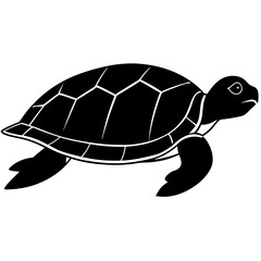 Cute Silhouette Turtle Line Art Black Vector Carton Illustration