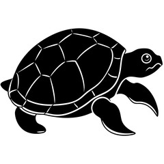 Cute Silhouette Turtle Line Art Black Vector Carton Illustration