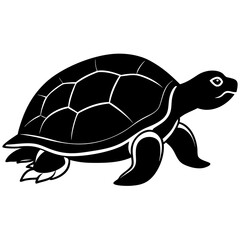 Cute Silhouette Turtle Line Art Black Vector Carton Illustration