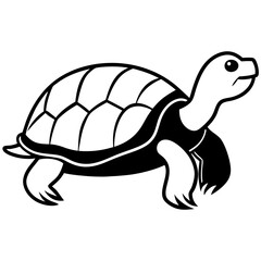 Cute Silhouette Turtle Line Art Black Vector Carton Illustration