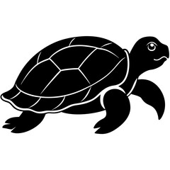 Cute Silhouette Turtle Line Art Black Vector Carton Illustration