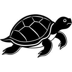 Cute Silhouette Turtle Line Art Black Vector Carton Illustration