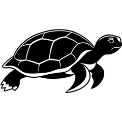 Cute Silhouette Turtle Line Art Black Vector Carton Illustration