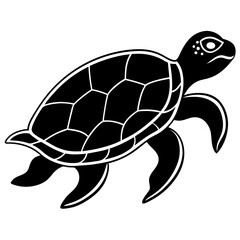 Cute Silhouette Turtle Line Art Black Vector Carton Illustration
