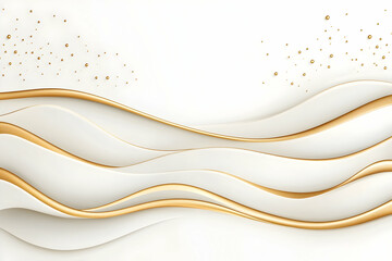 Obraz premium Abstract fluid waves with gold trim on white background, for luxurious presentation generative AI