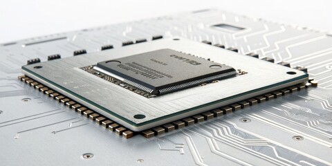 High-Resolution CPU on Motherboard Close-up Composition, Microchip Technology, Digital Hardware CPU, Microprocessor