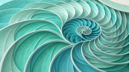 Layered Teal Spiral Abstract 3D Render, Fractal Art, Nautilus Shell, Spiral Composition Nautilus, Fractal