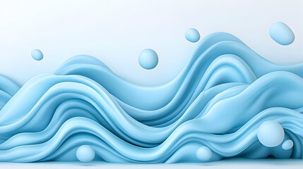 Abstract waves of light blue fabric with floating orbs for a calming background generative AI