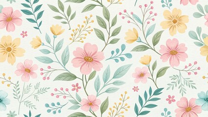 Pastel Floral Seamless Pattern Watercolor Design, Spring Botanical Illustration, Soft Color Palette, Flower Background Floral Pattern, Watercolor Painting