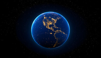 Fototapeta premium Illuminated Earth globe rotating in space. Showing population in dark background generative AI