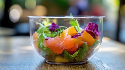 Fresh fruit and greens salad in a bowl. Perfect for healthy eating concepts or restaurant menus.