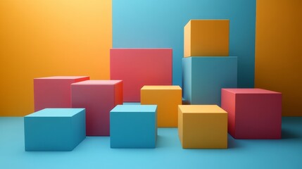 Obraz premium Abstract colorful cubes, geometric design, 3d render, Generative AI