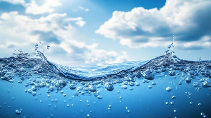 Ocean Wave Serenity: Sparkling Water, Blue Sky, and Cloud Reflections