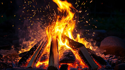 Red fire sparks overlay effect, burning campfire flame with ember particles flying in air at night. Abstract magic glow, energy blaze and shine on black background. Realistic 3d vector illustration