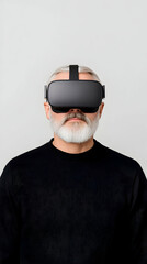 Man with VR Headset, blank background. For tech, future trends, gaming concepts generative AI