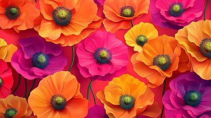 Seamless pattern with poppies flowers. Vector illustration