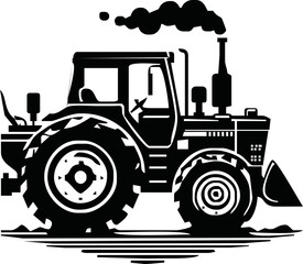 Farm Machinery Power: Tractor Silhouette - Stock Vector