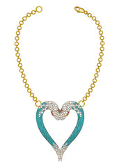 Jewelry design couple snake heart necklace set with turquoise and diamond drawing.