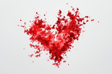 Red heart shaped splatter art on a white background, romantic design element