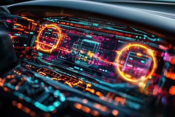 Fototapeta premium Smart energy dashboard with AI-powered holograms , interactive futuristic display.